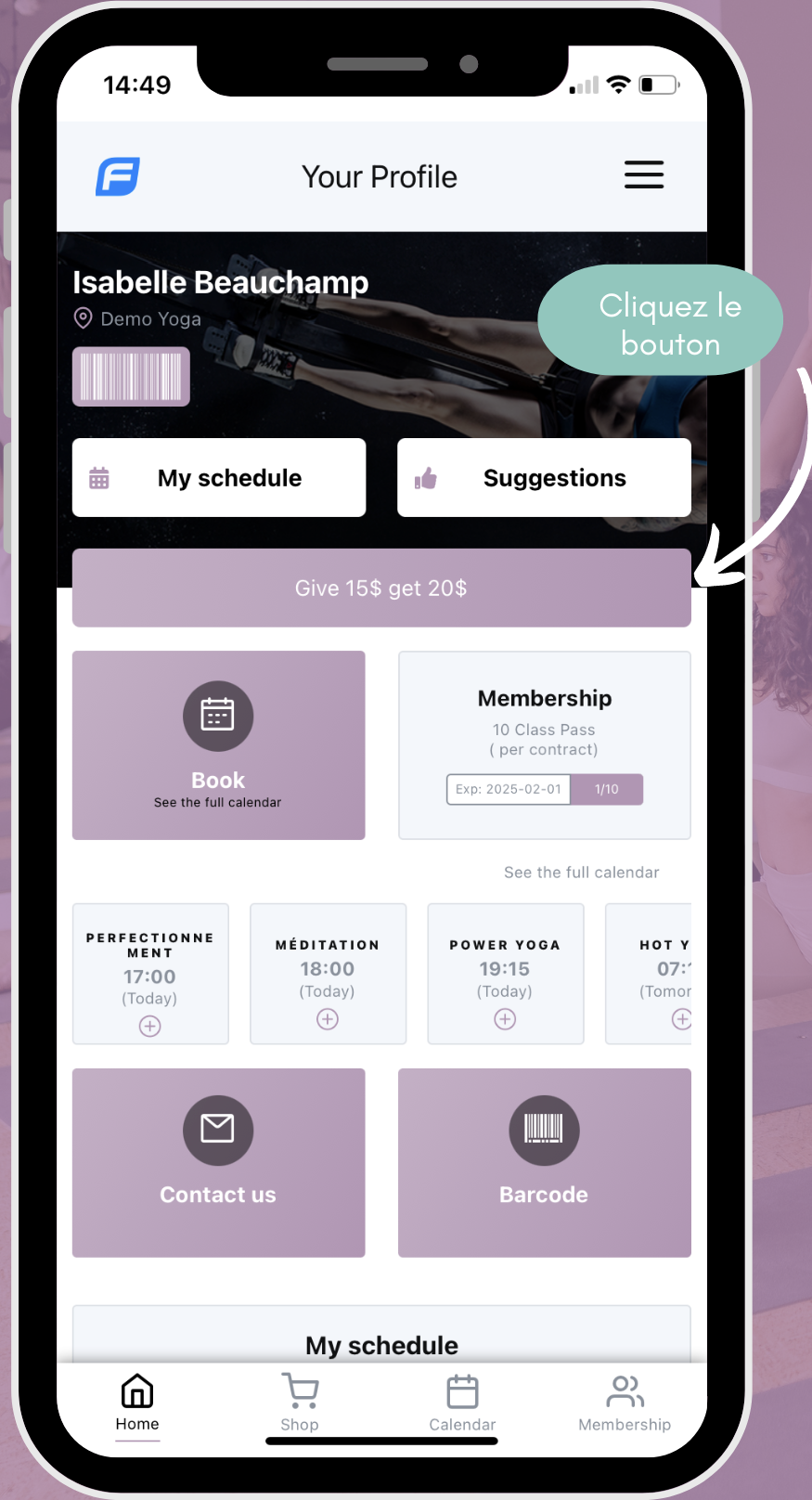 Capture d'écran du bouton de référence